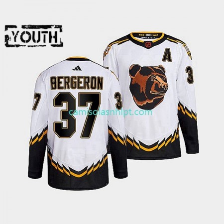 Camiseta Boston Bruins Patrice Bergeron 37 Adidas 2022 Reverse Retro Branco Authentic - Criança